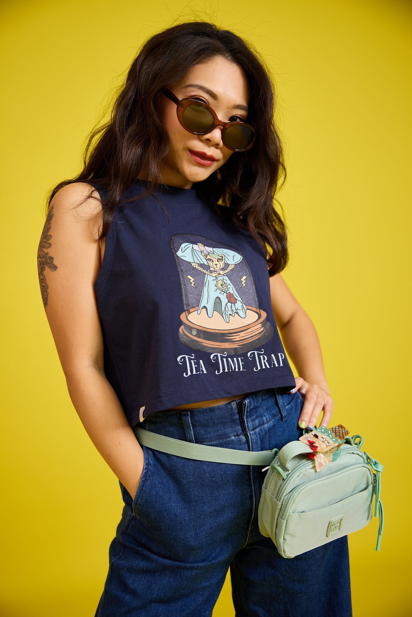 Tea Time Trap Muscle Crop Tank